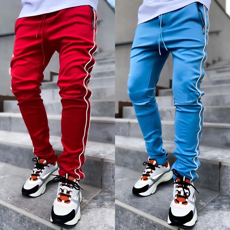 Erkek Giyim İlkbahar ve Sonbahar Erkek Günlük Pantolon Stili Bol Yansıtıcı Düz Pantolon Fermuar Manşetli Spor Pantolon_voghion.com