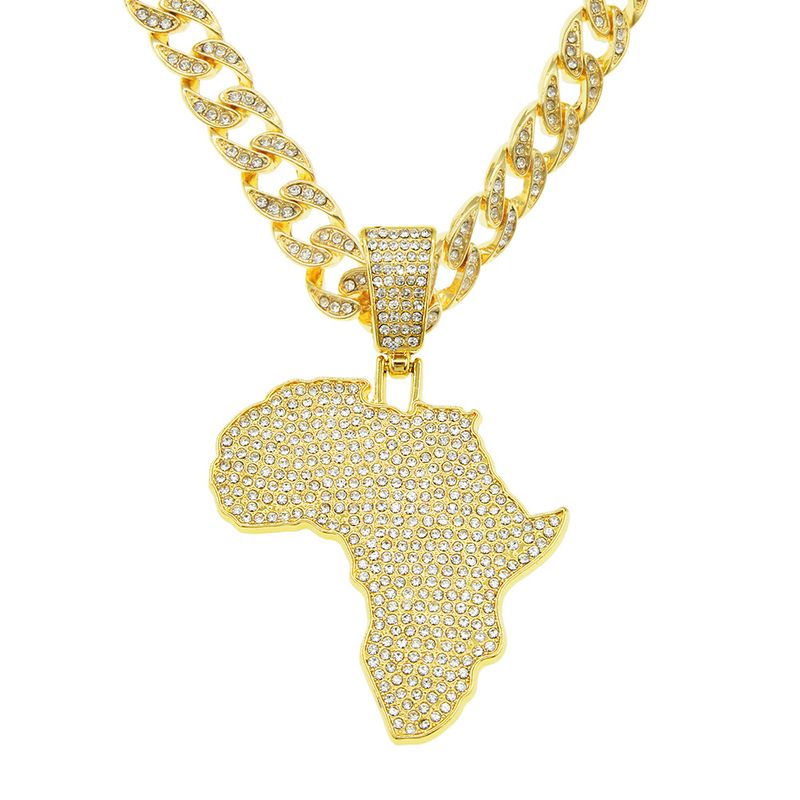 Personalized Map Pendant Cuban Chain Necklace European And American Hip-hop Trend Cool Neck Chain Collarbone Chain Accessories_voghion.com
