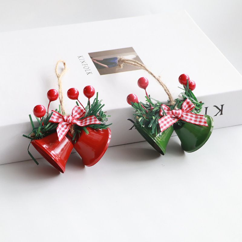 Decorazione quotidiana Doppio corno Vetrina Albero di Natale Fatto a mano Accessori fai da te Ciondolo a campana in metallo_voghion.com