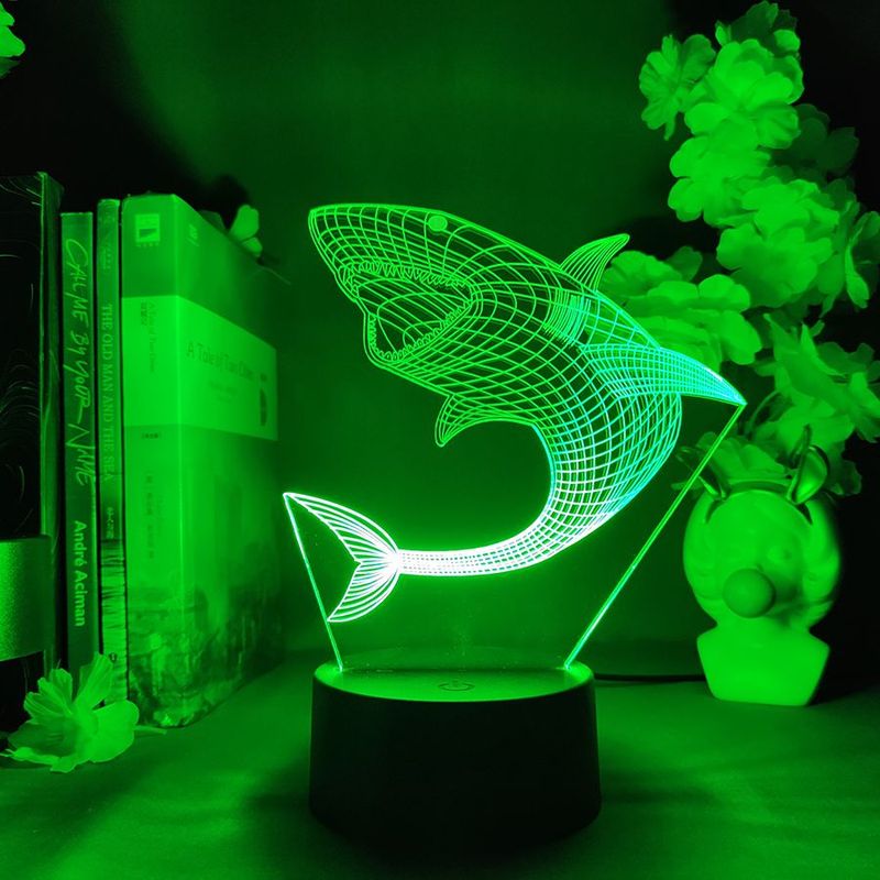 Lampada da tavolo decorativa a forma di squalo, creativa, a LED, colorata, atmosfera, animale, decorazione da scrivania, camera da letto, comodino, USB, notte_voghion.com