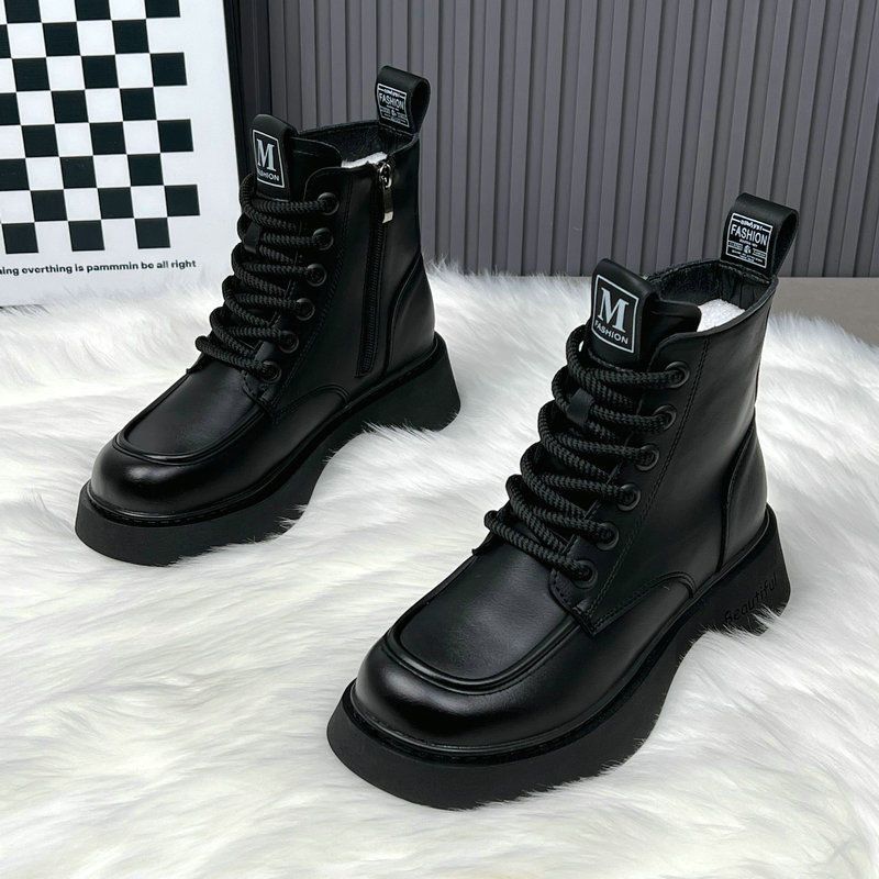 Stivali da neve in lana con pelliccia integrata, stivali bassi popolari, stivali Martin da donna, scarpe invernali calde con suola spessa e antiscivolo in cotone_voghion.com