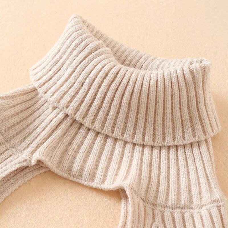 Maglione lavorato a maglia a maniche lunghe a collo alto da donna Casual Pullover dal design chic femme High Street Lady Top SW886_voghion.com