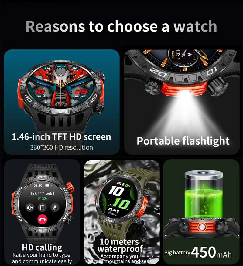 GPS-Tracking-Kompass AMOLED-Bildschirm Smart IP68 wasserdicht Outdoor Sports Fiess Uhr Bluetooth Call Männer_voghion.com