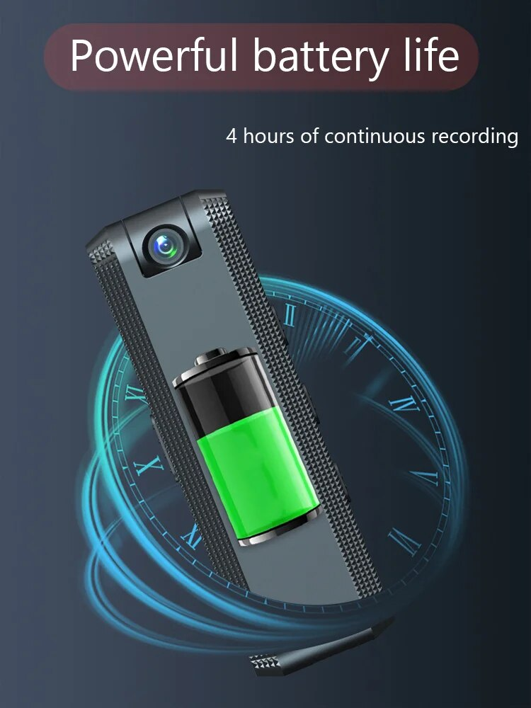 Gravador de voz com câmera de vídeo HD com visão noturna e rotação de 180 graus, gravador de reunião corporal vestível_voghion.com