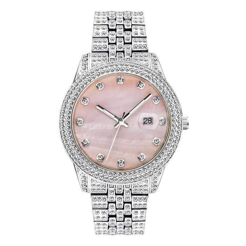 MISSFOX Brand Fashion Hip Hop Full Diamond Glow Calendar Men's Quartz Watch_voghion.com