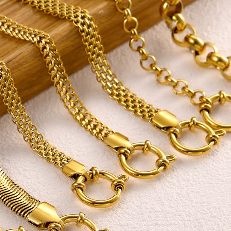 Damenschmuck, geflochtenes Armband, Federschnalle, Öffnung, DIY-Hängezubehör, Mesh-Armband, Schmuck, Edelstahl, plattiert, 14 Karat Gold Mesh_voghion.com