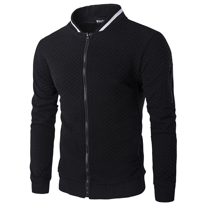 2024 European size new zipper stand up collar hoodie men's checkered cardigan jacket_voghion.com