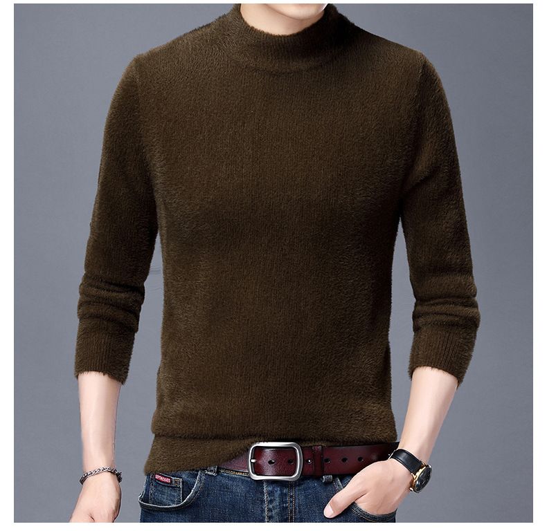 Maglione da uomo in pile di visone spesso, maglione girocollo in jacquard di carpa di mezza età e giovane, maglione con fondo_voghion.com