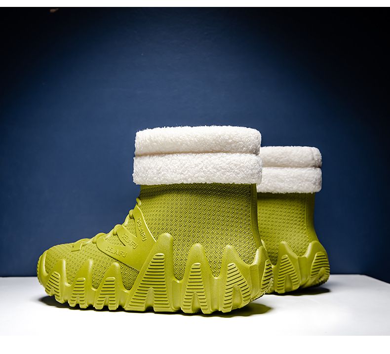 Waterdichte PVC heren mid-top sneeuwlaarzen met verdikte onderkant, antislip, mode, casual, fleece gevoerd, warm, dual-use werkschoenen van rubber_voghion.com