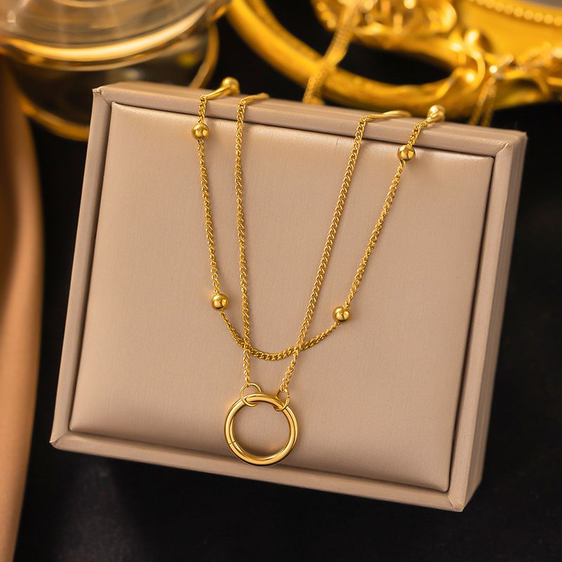 Novo colar circular de dupla camada para mulheres, pingente estilo descolado para Instagram, acessórios leves e luxuosos para nicho, internet_voghion.com
