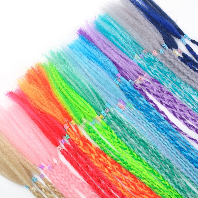 Lot de 5 extensions de cheveux en queue de cheval tressée arc-en-ciel de 30,5 cm avec bande élastique en caoutchouc, coiffure colorée pour enfants_voghion.com