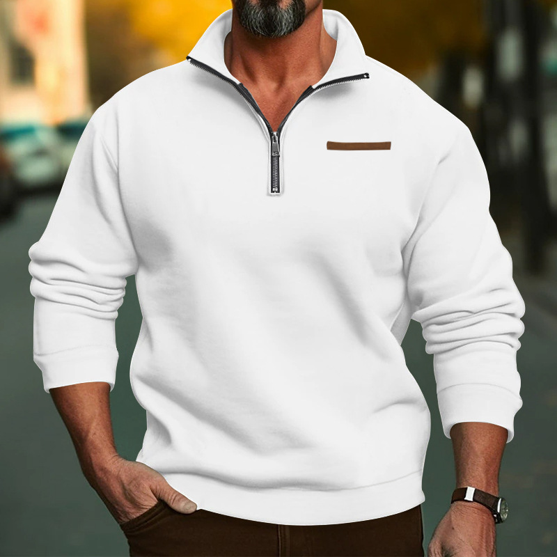 2023 Plus Size Winter Fleece Half-Zip Stehkragen Pullover Einfarbig Casual Sweatshirt Herrenmode_voghion.com