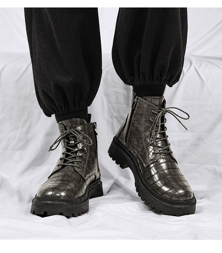 Herren-Stiefeletten im Retro-Stil mit dicker Sohle und seitlichem Reißverschluss – modische Freizeitstiefel aus PU-Leder zum Schnüren und Erhöhen der Körpergröße_voghion.com