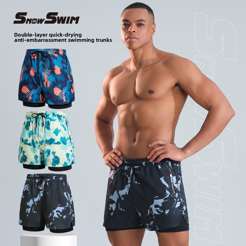 Badehose Herren Boxer Fünf-Punkt-Badeanzug-Set Anti-Peinlichkeit Neue professionelle Strand-Schwimmausrüstung für Erwachsene_voghion.com