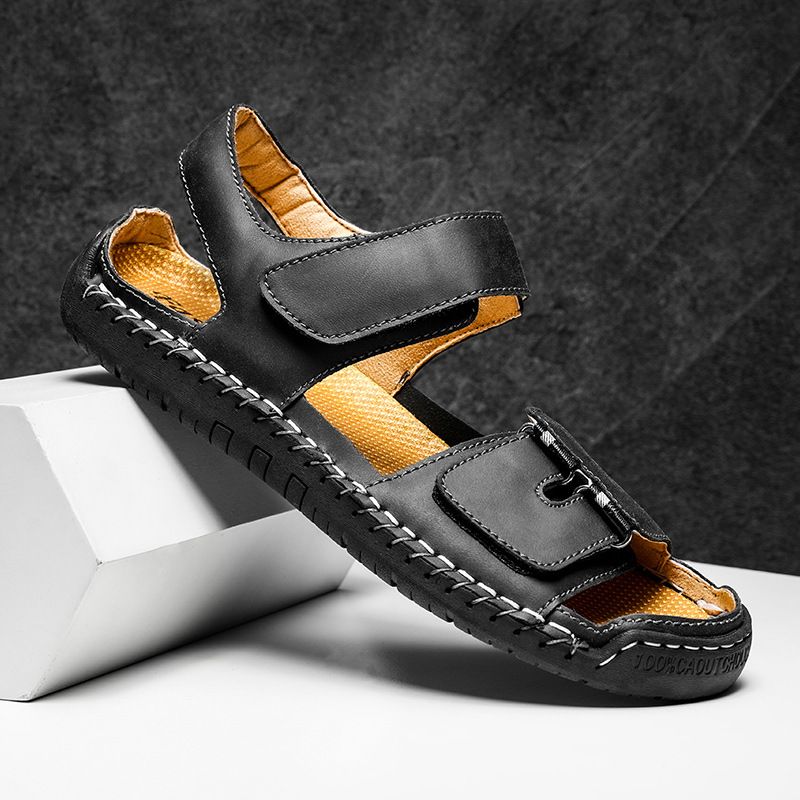 Lässige leichte Outdoor-Wanderschuhe Große handgefertigte Lederschuhe Herrensandalen_voghion.com