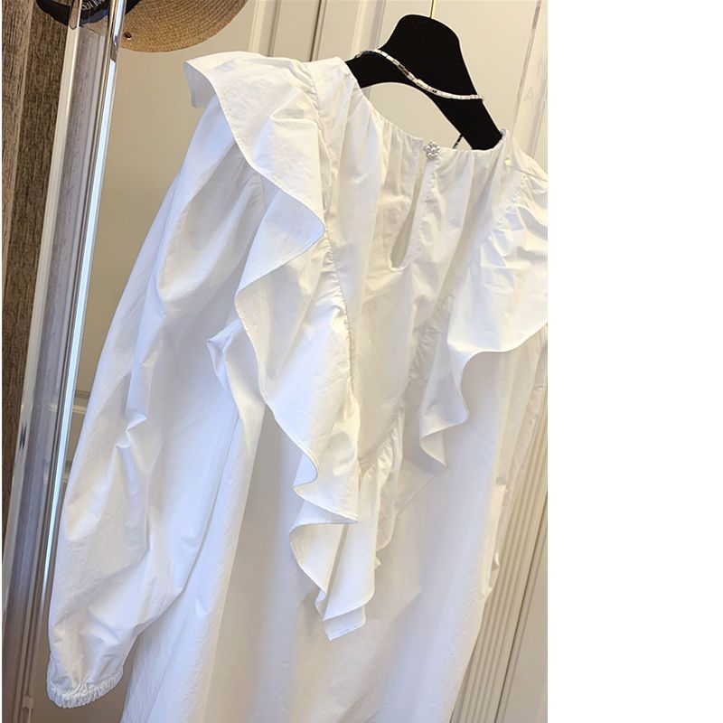 Women's Clothing ruffled Korean version of white baby shirt long sleeved shirt top chic early spring round neck shirt trend_voghion.com