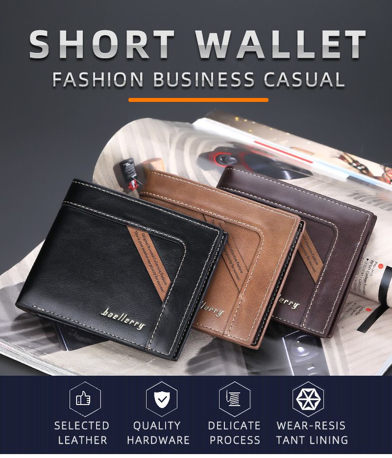BAELLERRY Portafoglio corto da uomo con posizioni multiple, fermasoldi con cerniera sottile, borsa per il cambio, borsa per carte da uomo_voghion.com