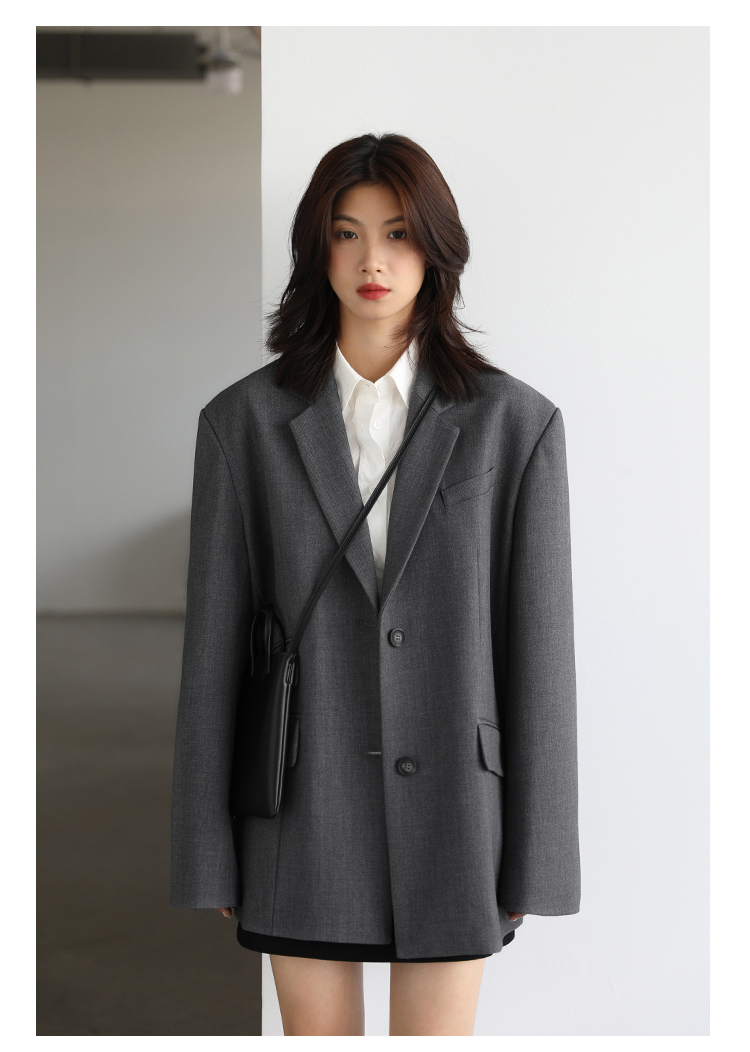 CHICVEN Donna Office Lady Blazer Polsino Ricamo Spalla Larga Abito in Twill Capispalla Donna Autunno Capispalla Elegante Top_voghion.com