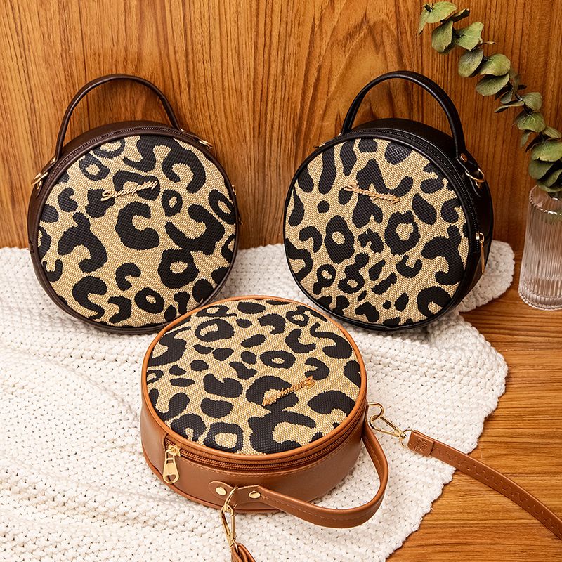Ladies Handbag 2021 For Women Korean Style Trendy Shoulder Leopard Print Small Round Bag_voghion.com