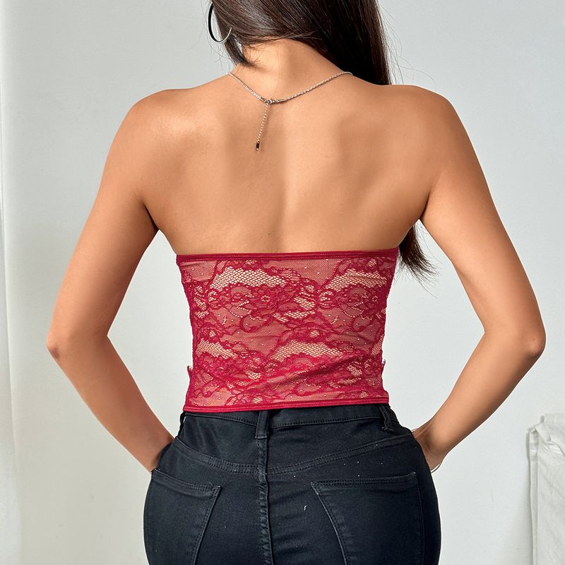 Odzież damska Pure Lace Lace Curve Goddess Low Cut Style Hot Girl Must Have Button Tube Top_voghion.com