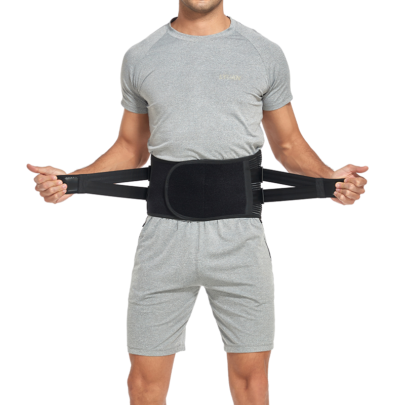 Pull Back Double Lumbar Support Belt Waist Workout Corset Men Spine Decompression Waist Trainer Brace Back Pai_voghion.com