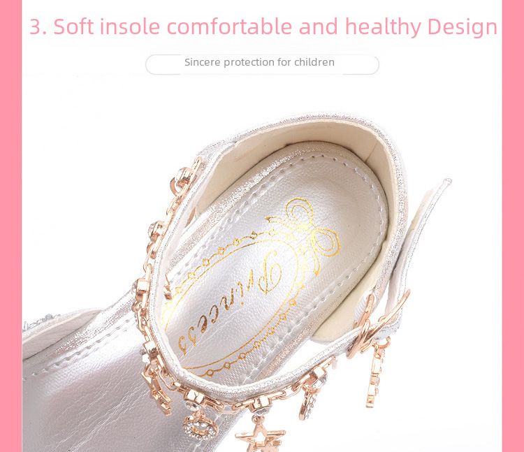 Korean Style Children's Shoes New Girls' High Heels Sequin Spring and Autumn Middle and Large Children's Princess Shoes Student Performance Shoes Toe _voghion.com