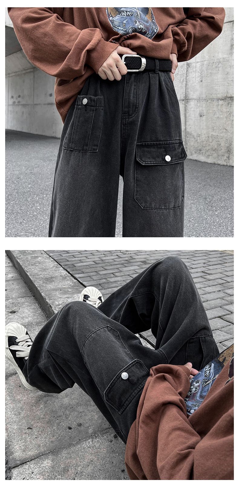 Bei American Denim Herren Trend vielseitige und schöne Vintage gerade Hose, übergroße Hose mit weitem Bein_voghion.com