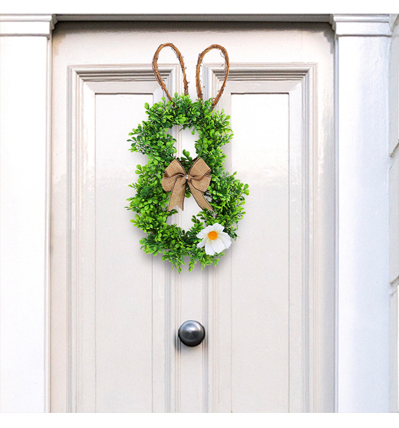 Ghirlanda di rami morti di Pasqua cortile esterno simulazione porta di fiori appesa ghirlanda di fiori bianchi di coniglio creativo_voghion.com