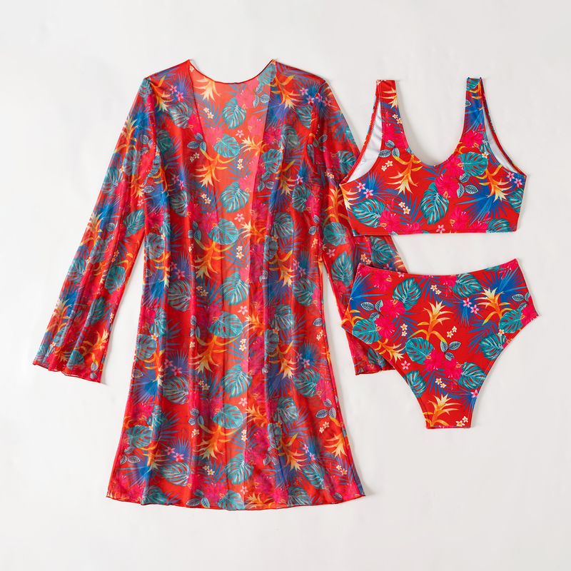 Clothing Fashion Multi Color Printed Bikini Mesh Three Piece Women's Swimsuit_voghion.com