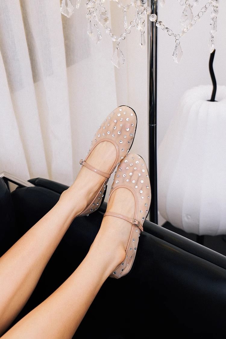 Mesh Ballet Flats With Rhinestone Accents (Breathable, Mary Jane Style, Lightweight & Comfortable For Women)_voghion.com
