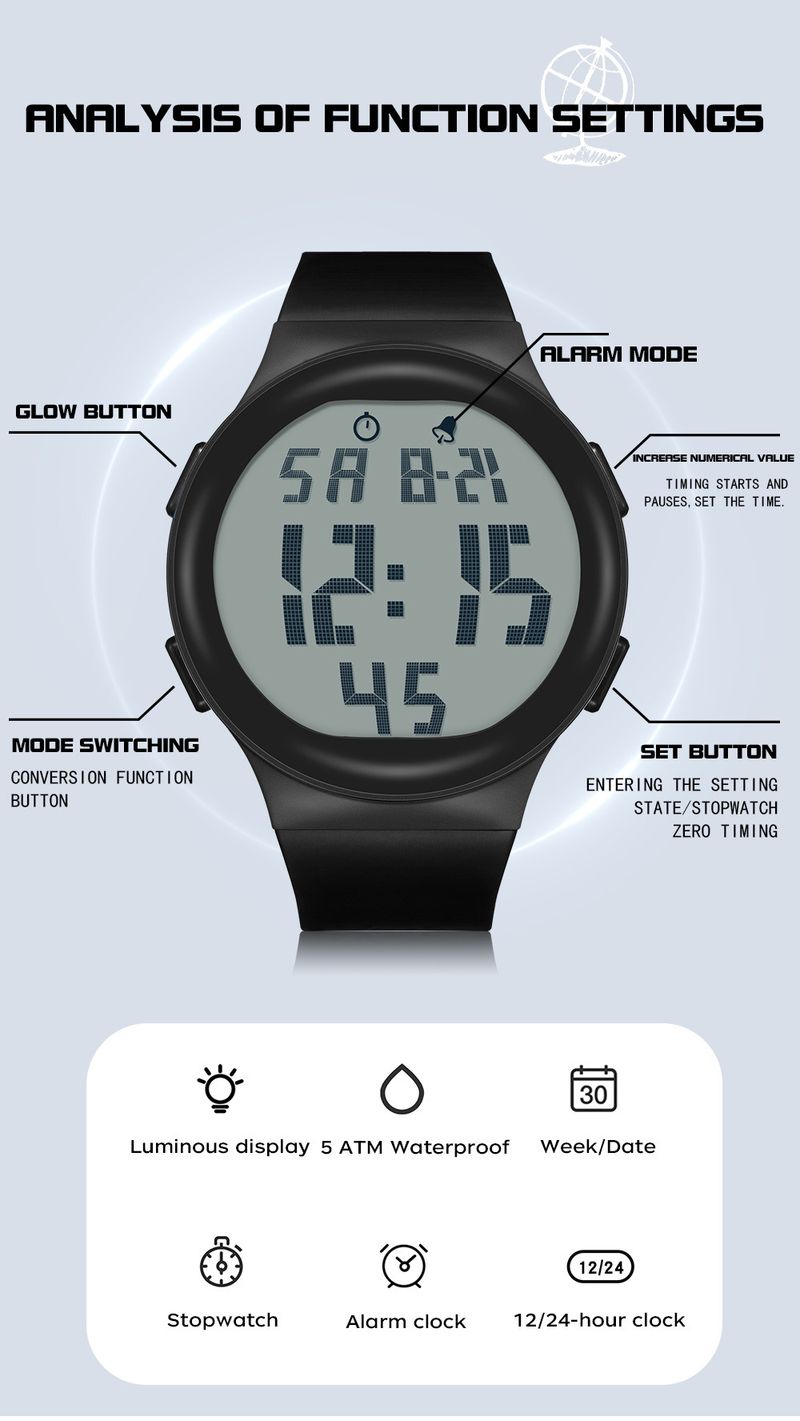 Digital Sports Watch For Men – 50M Waterproof, LED Backlight, Day & Date Display – Lightweight TPU Strap Student Watch Sports Watch_voghion.com