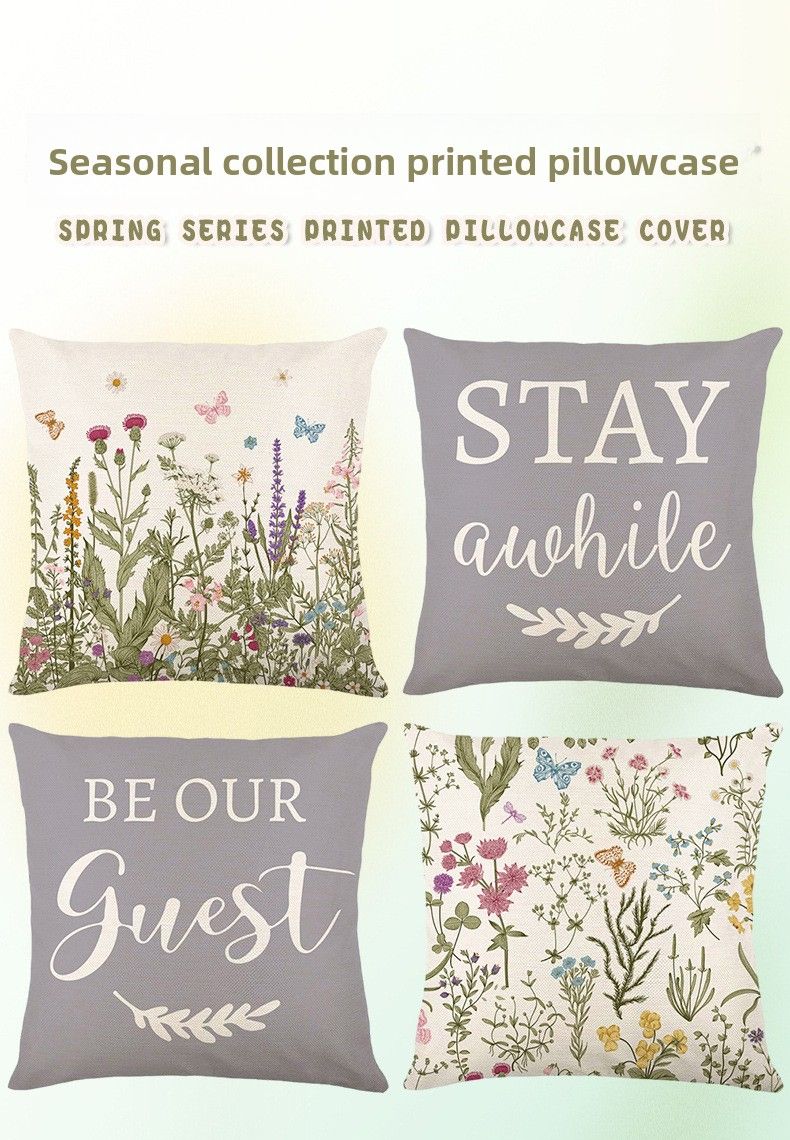 New Spring Floral Linen Printed Letter Sofa Cushion Cover Home Pillowcase_voghion.com