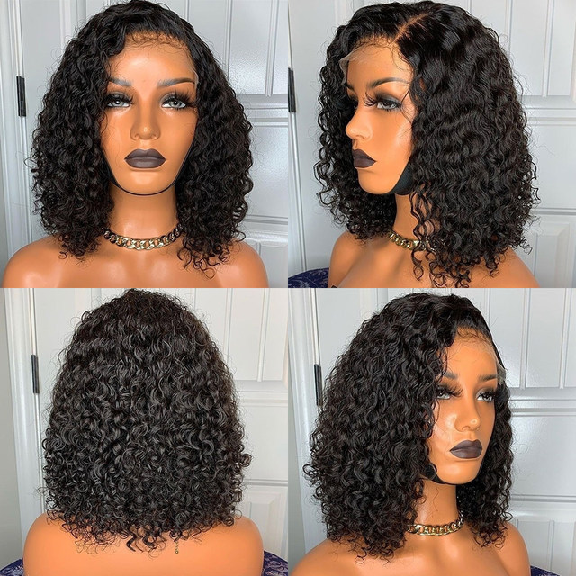 Pelucas de cabello humano para mujeres Peluca frontal de onda profunda brasileña 180 densidad Peluca de encaje transparente 13X4 Jerry Curl Bob Preplucked Remy_voghion.com