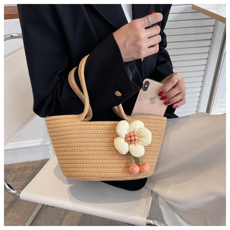 Vendita calda Tendenza moda Corda di cotone Borsa a fiori intrecciata Borsa a tracolla Borsa da donna carina Borsa a tracolla versatile borsa da spiaggia_voghion.com