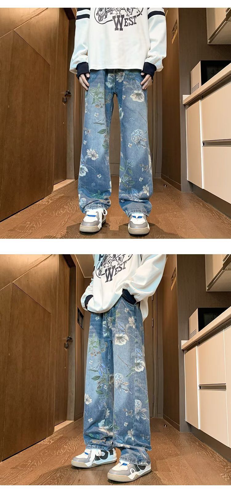 Amerikanische Distressed Jeans für Herren Sommer Design Feel Nische Gerade Weites Bein Trendy Marke Explosive Street Ruffian_voghion.com