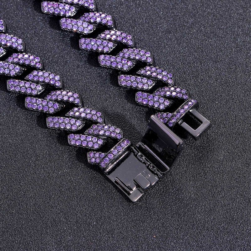 Unisex ketting Hip Hop Heren Paarse Zirkoon 15mm Diamant Cubaanse Ketting Koper Ingelegde Zirkoon Hip Hop Bar Cubaanse Ketting_voghion.com