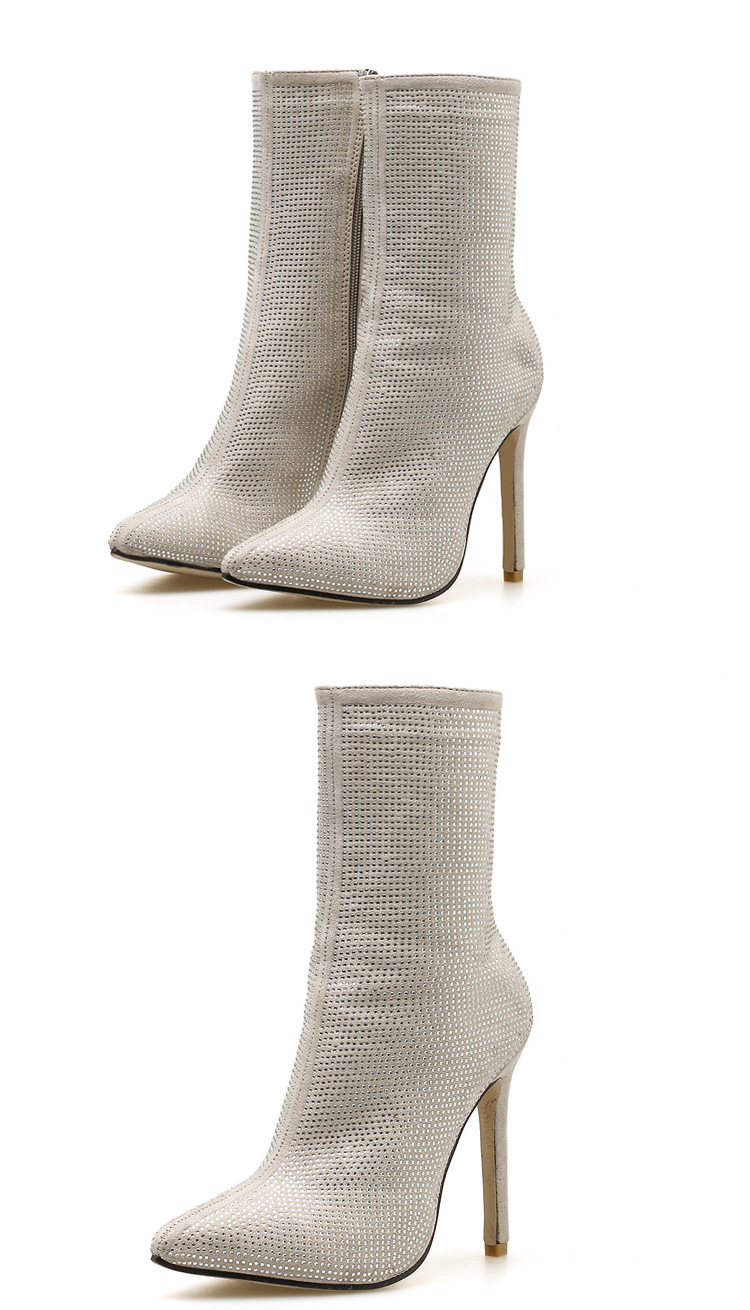 Ladies new women's shoes pointed toe rhinestone thin super high heel short boots women's ankle boots_voghion.com