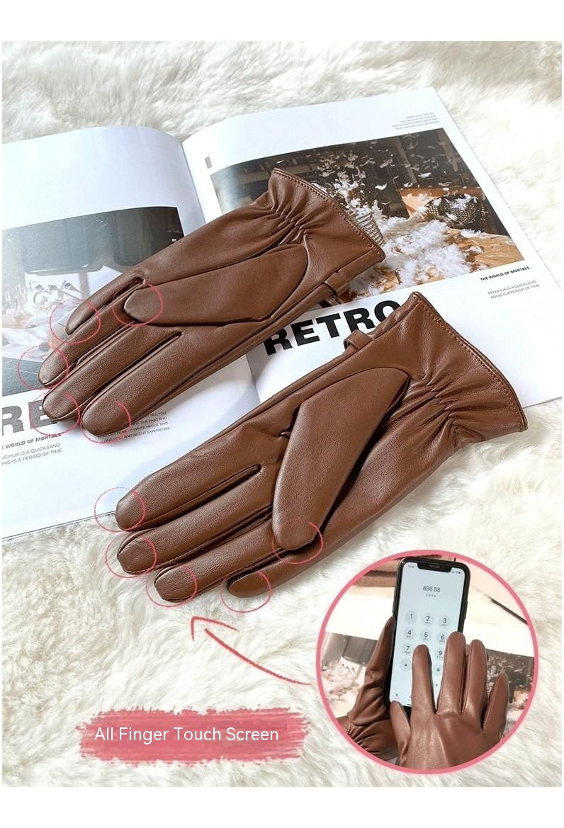 Lederhandschuhe, Damen-Touchscreen, Herbst neue Mode, Winterwärme, winddicht, Radfahren und Fahren, kältebeständig_voghion.com