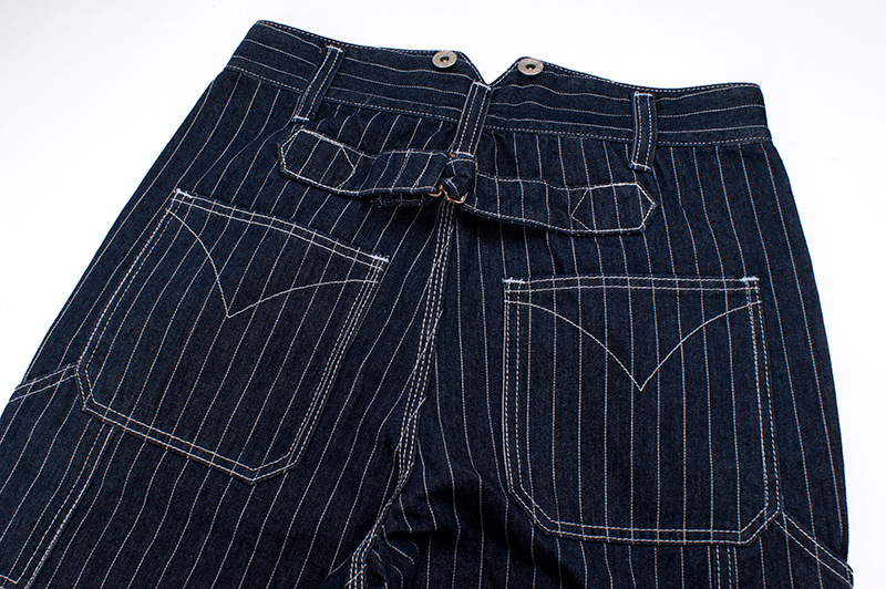 Men's wide leg striped jeans loose railway overalls May khaki motorcycle overalls_voghion.com