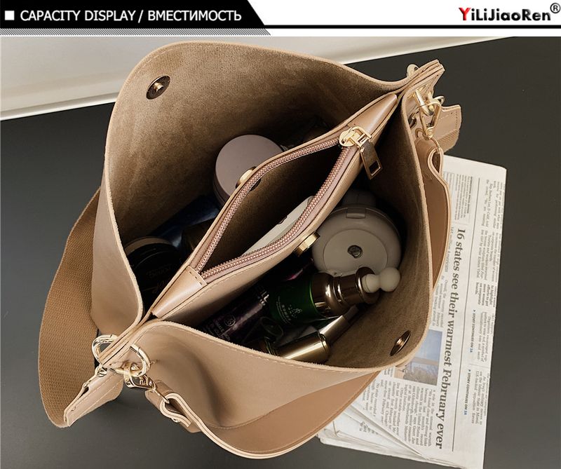 Borse da donna alla moda Borse a tracolla eleganti con tracolla larga a secchiello grande per donna Borsa a tracolla in morbida pelle Portafoglio_voghion.com