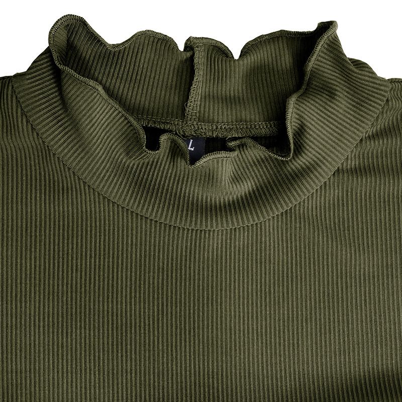 Einfarbiger Damenpullover in großen Größen, halber Rollkragenpullover, schmale Basis und langärmeliger Strick_voghion.com