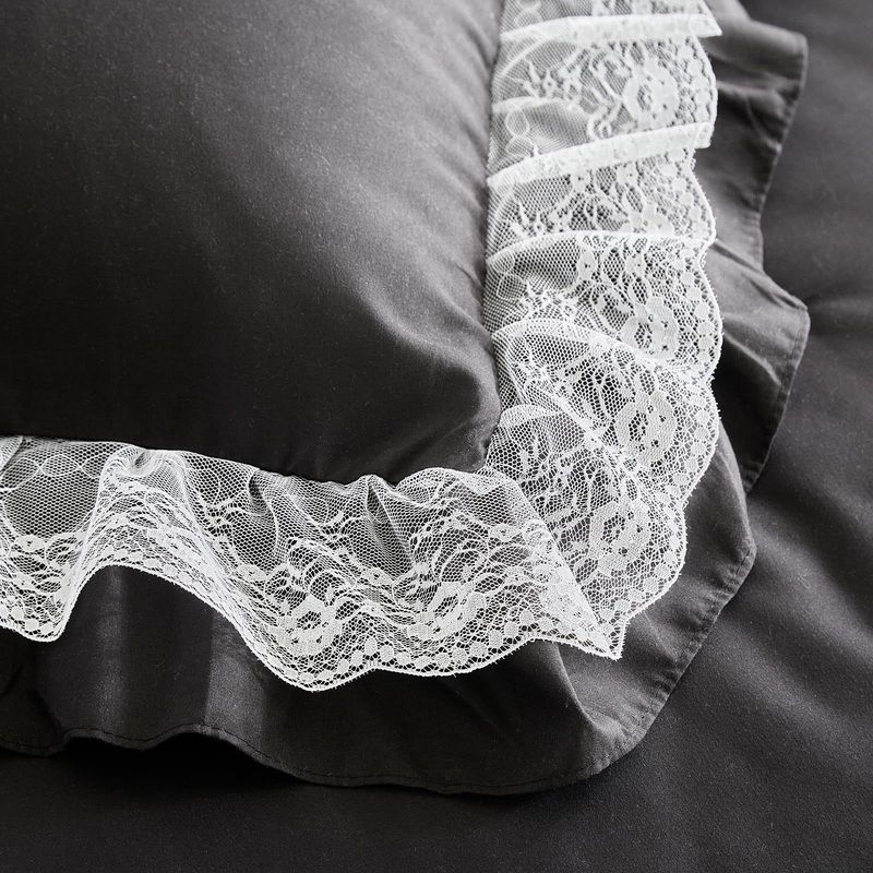 Black Lace Trim Bedding Set - Fluffy Polyester Quilted Comforter With Duvet Cover & Pillowcases - Elegant & Romantic Home Decor_voghion.com