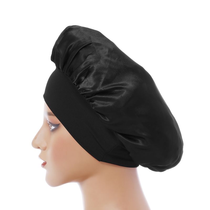 Cuffia da doccia a tesa larga monostrato - Protezione per capelli foderata in raso da 32 cm con elastico alto per donna_voghion.com