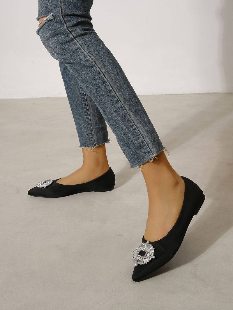 Flat Sole Shoes, Shallow Mouth, Pointed Toe, Rhinestone Square Buckle, Mary Jane Women's Shoes, 2022 New Style Suede Lazy Shoes Wholesale_voghion.com