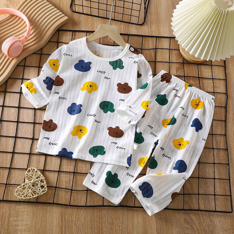 Weiche, atmungsaktive Baumwolle, Baby-Kinder-Pyjama-Set, süßes Cartoon-Langarm-Schlafanzug-Set für 0–5 Jahre_voghion.com