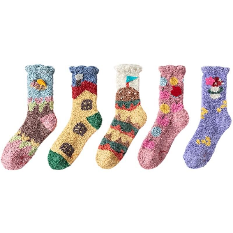 Koralle für Kinder, Herbst Winter mit zusätzlichen Fleece dicke Handtücher, Mittelboden Socken, lange Röhre schlafen und warm_voghion.com
