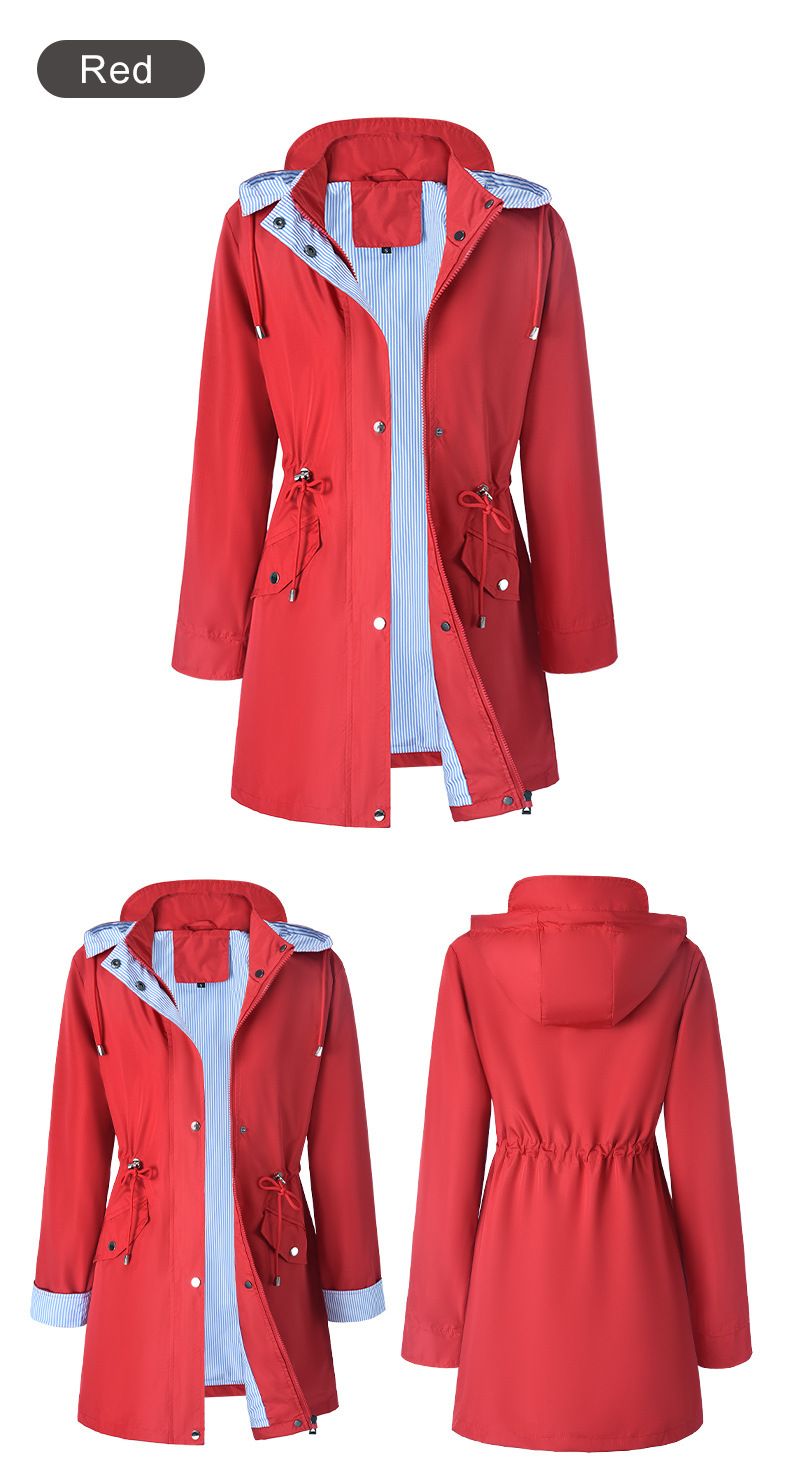 Women's Water-Resistant Hooded Trench Coat, Long Casual Jacket For Elegant Commute, Plus Size Available_voghion.com