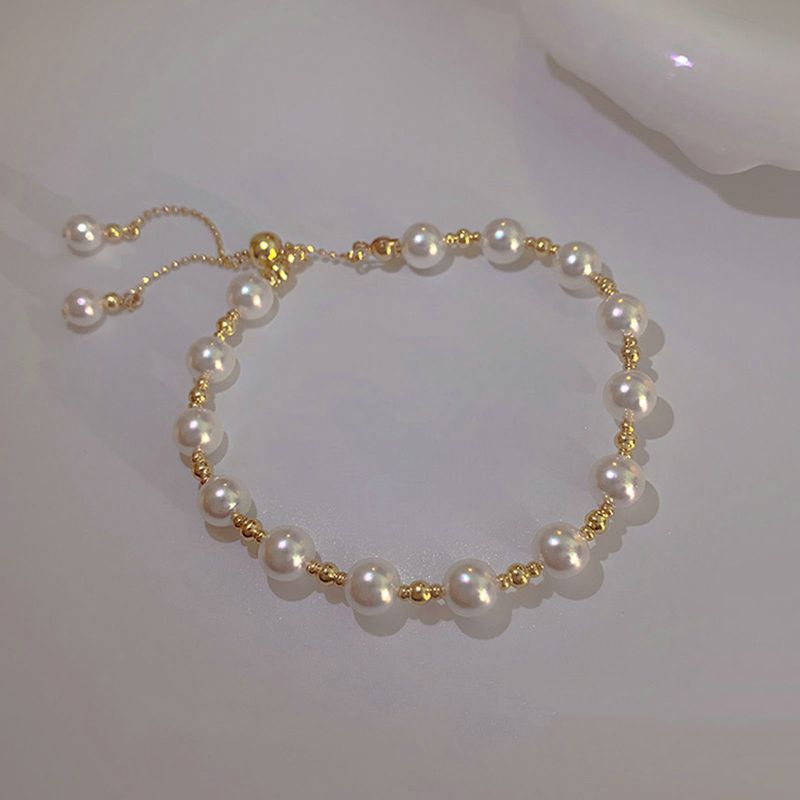 Shuosbai Dame Armbånd Beaded Justerbar Elegant Deilig Enkel Stil Gave Gylden høyglans Pearl Jenter Armbånd Mote Smykker_voghion.com