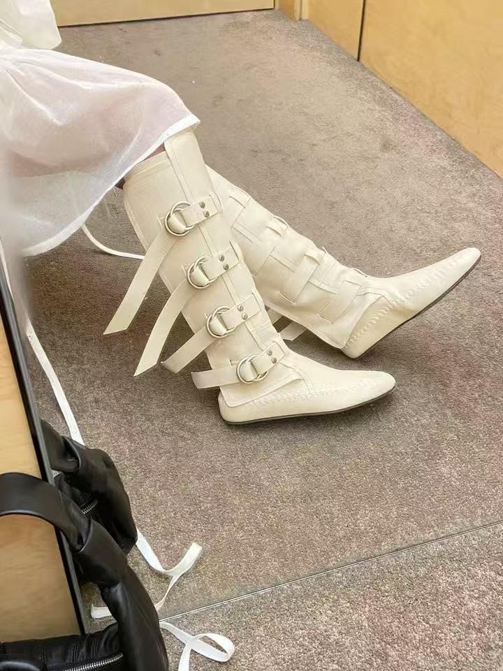 Damen Boxstiefel Rindsleder Neue Gürtelschnalle Weiß Boxen Für Frauen Echtes Leder Abnehmen Hohe Rohr Reiten Western Lange Stiefel_voghion.com