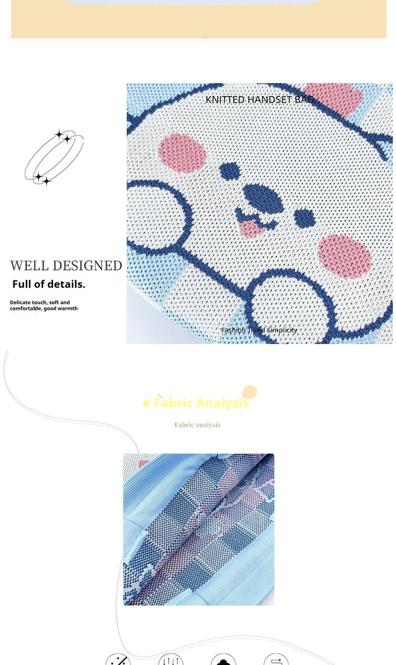 Knitted Water Bucket With Cute Cartoon Pattern, Casual And Versatile Drawstring Handbag, Armpit Bag, Bento Lunch Bag_voghion.com